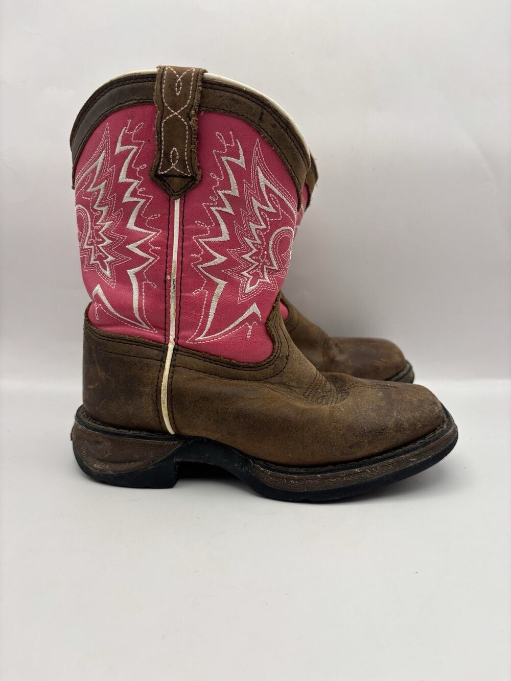 Lil Durango Pink And Brown Western Boots Kids Size 11